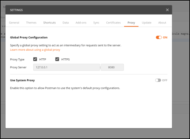 Configure Postman to use a proxy server