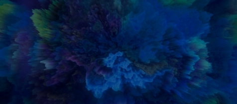 A vibrant, abstract image featuring deep blue, green, and purple hues blending together in a dynamic, cloud-like pattern.